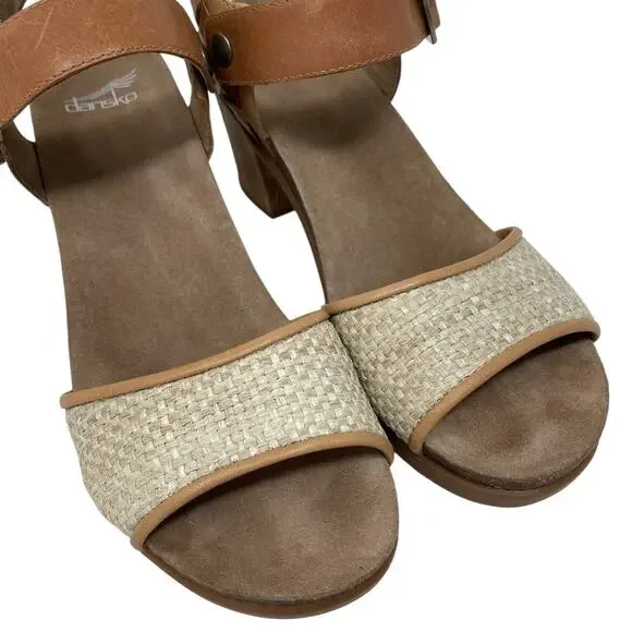 Dansko Debby Sandals Leather Woven Raffia Brown Size 40 Boho Chic Mediterranean - Picture 2 of 15